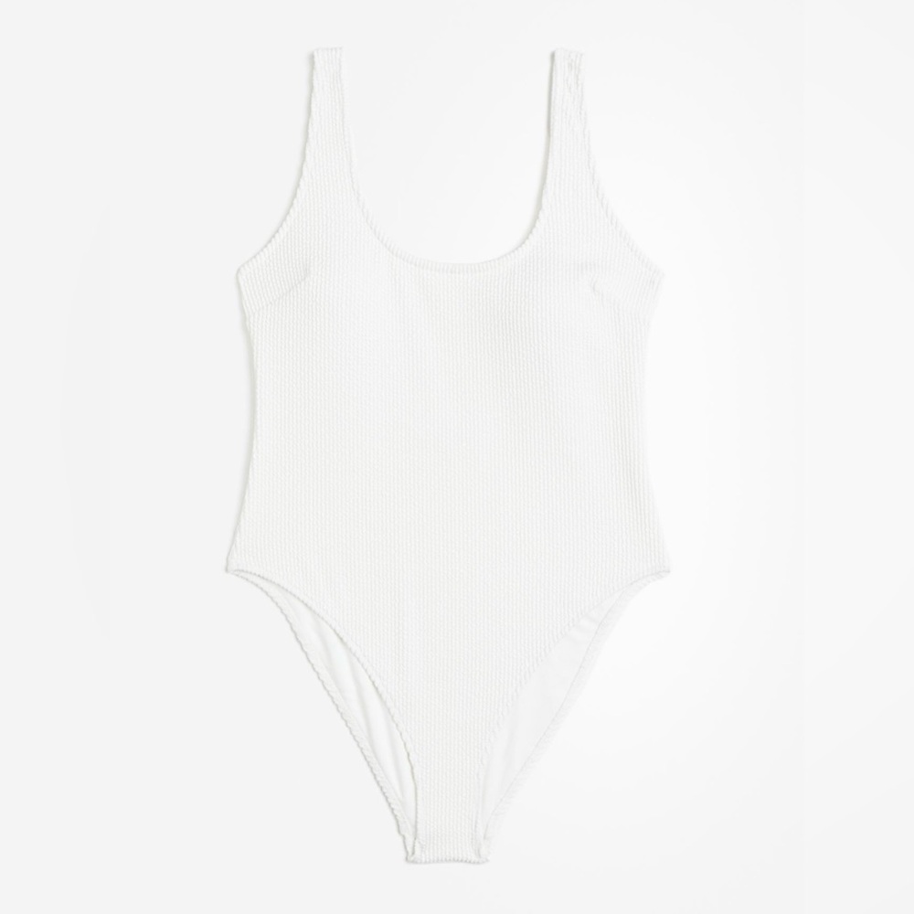 White H&M One Piece High Leg Scoop Neck Swimsuit